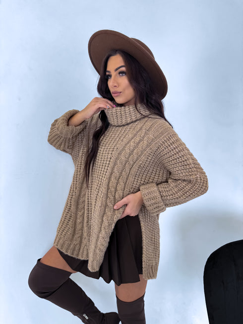 ELYNDI Удлиненный шерстяной свитер - идеально коричневый