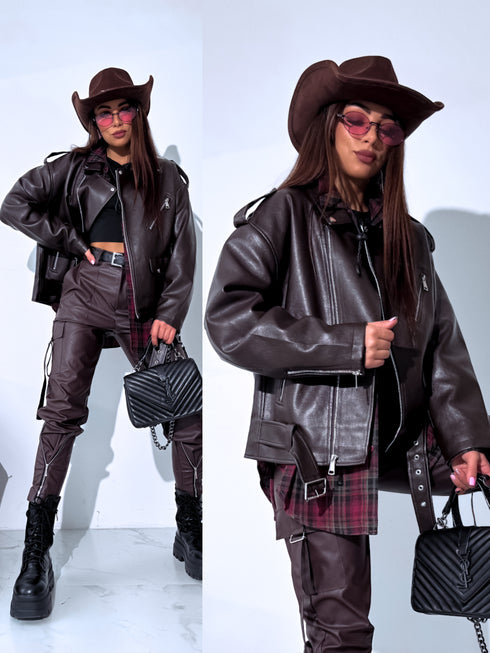 "POISON" Ādas imitācijas jaka CV2169-10 - CHOCO