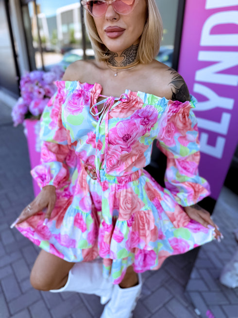 "SPRING BEAUTY" shorts suit + belt - multicolored tones