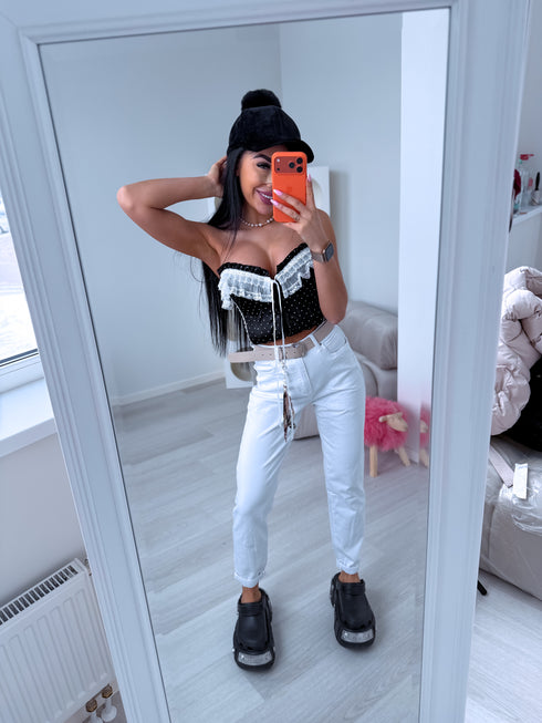 BAGGY denim pants + belt "TROPIC TEST" HM326 - WHITE