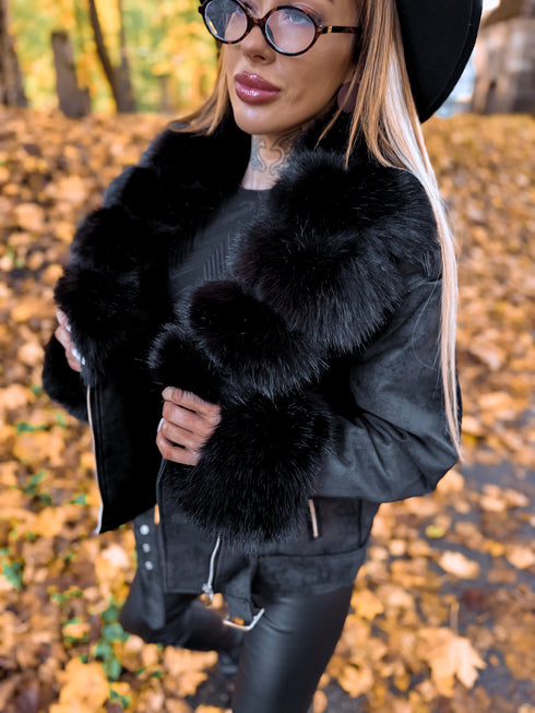 BLACK jacket with fur "FROSTINE" FL72