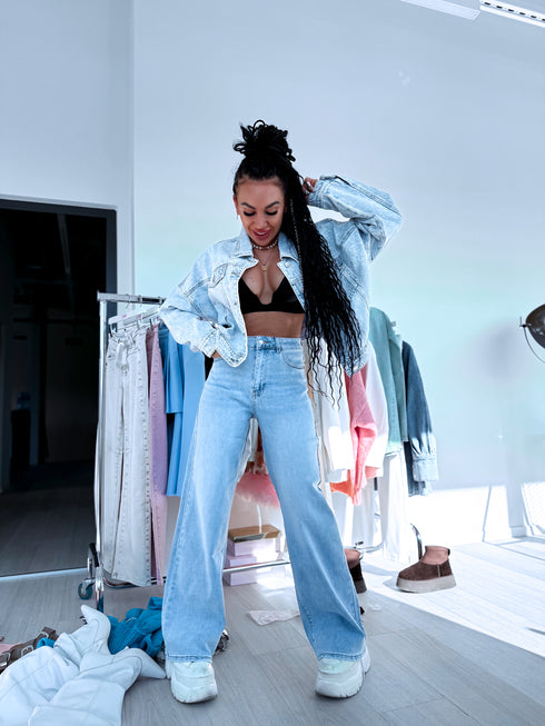 "VANILLA WAFFLE T6265-38" džinsa bikses - GAIŠI ZILAS