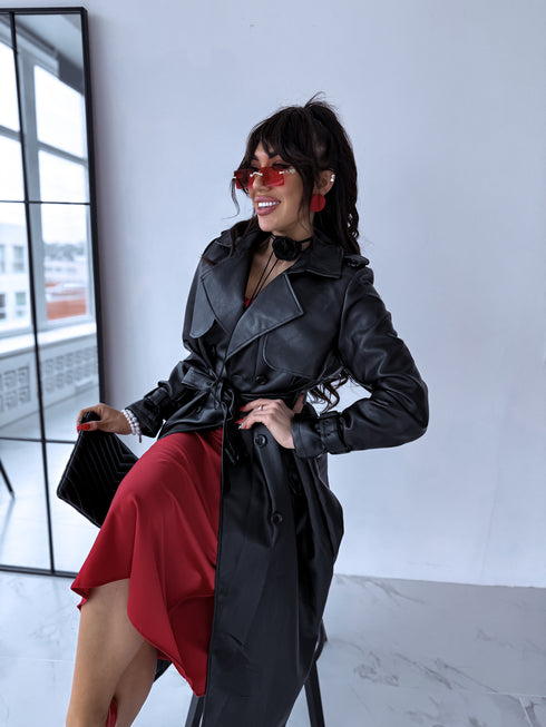 MELNS, ādas imitācijas trencis "POWER" FL08