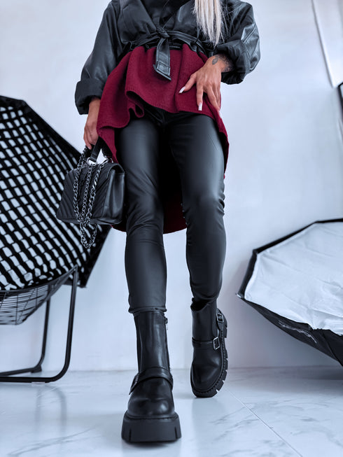 "Double Belt 5803" boots with side elastic - BLACK