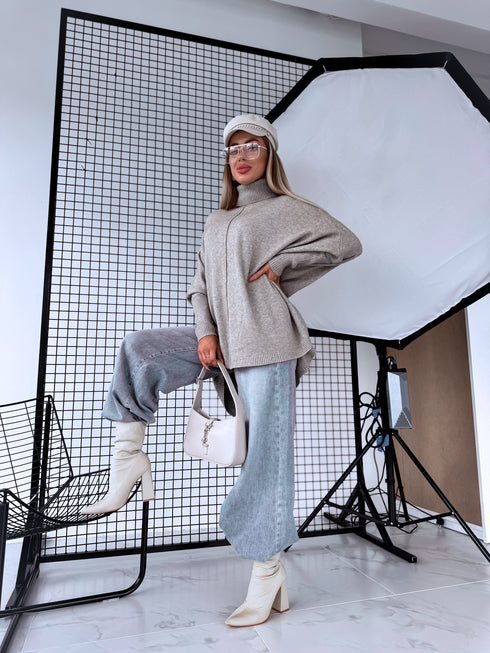 LARGE SIZE sweater "POSITIVE Z034" - cappuccino