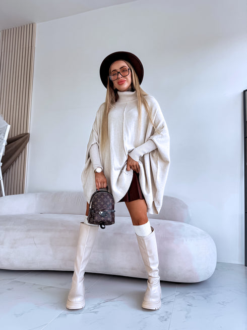 LARGE SIZE sweater "POSITIVE Z034" - light beige