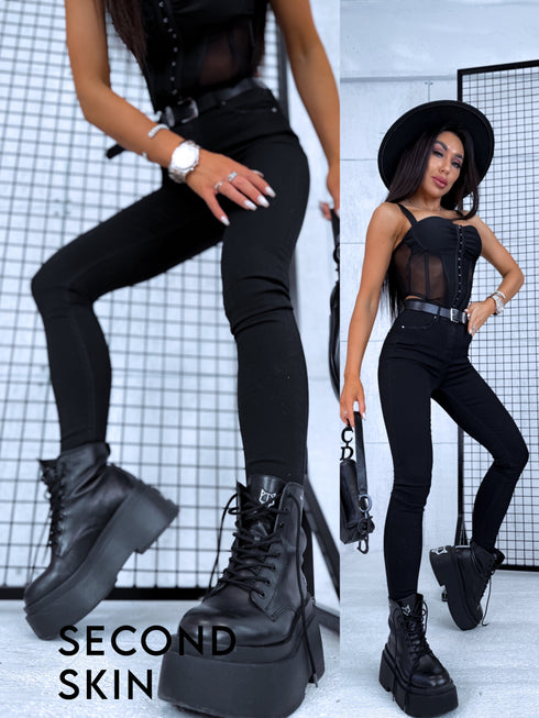 Black, SECOND SKIN jeans Q602-1 - with studs