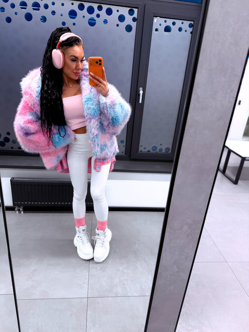 "FURORA PH6710" faux fur jacket - BLUE WITH PINK