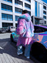 "FURORA PH6710" faux fur jacket - BLUE WITH PINK