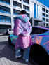 "FURORA PH6710" faux fur jacket - BLUE WITH PINK