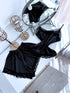 Black, satin night set - top + shorts