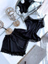 Black, satin night set - top + shorts