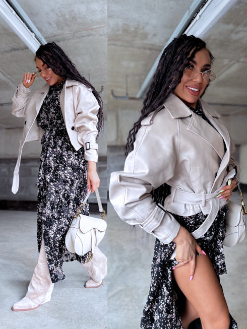 Куртка из искусственной кожи "MATCHA CV2139" - БЕЖЕВАЯ