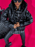 Faux leather jacket with hood - BLACK