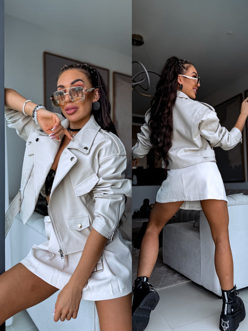 Crop faux leather jacket MU03 - beige
