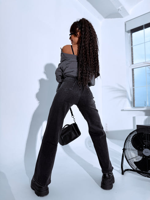 Elastic WIDE LEG trousers "ASH" DJ23 - dark gray PRE-ORDER