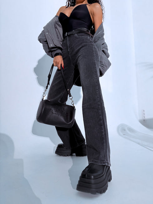 Elastic WIDE LEG trousers "ASH" DJ23 - dark gray PRE-ORDER