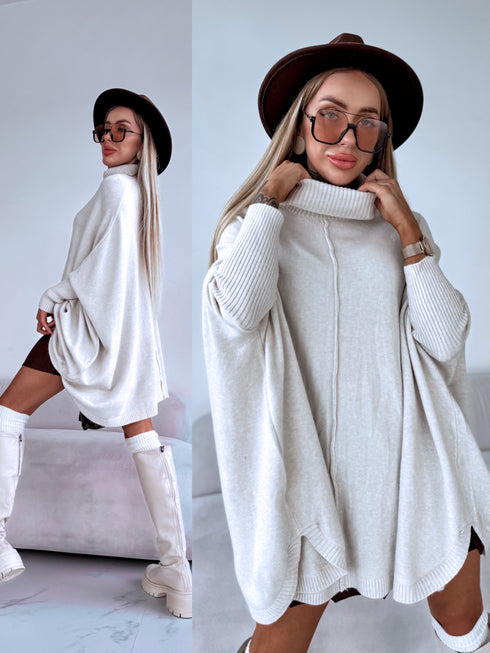 LARGE SIZE sweater "POSITIVE Z034" - light beige