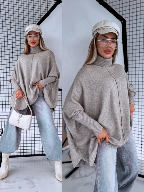 LARGE SIZE sweater "POSITIVE Z034" - cappuccino