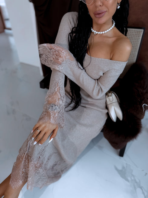 Fitted dress "EMBER FIRE 552" - DARK BEIGE