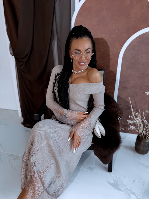 Fitted dress "EMBER FIRE 552" - DARK BEIGE