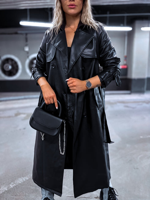 MELNS, ādas imitācijas trencis "POWER" FL08