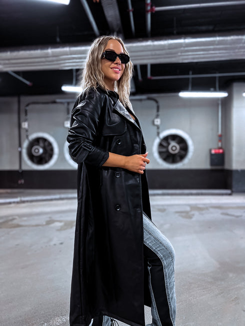 MELNS, ādas imitācijas trencis "POWER" FL08