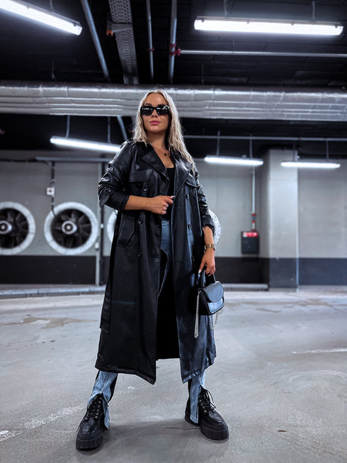 MELNS, ādas imitācijas trencis "POWER" FL08