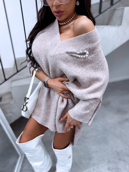 "BOND" pagarināts lielizmēra džemperis 3888L - TUMŠI BĒŠS