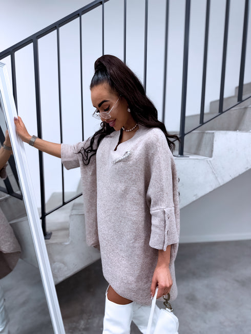 "BOND" pagarināts lielizmēra džemperis 3888L - TUMŠI BĒŠS