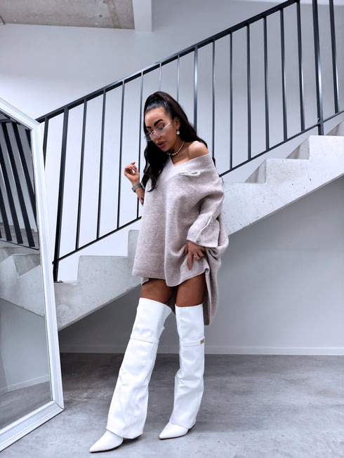 "BOND" pagarināts lielizmēra džemperis 3888L - TUMŠI BĒŠS