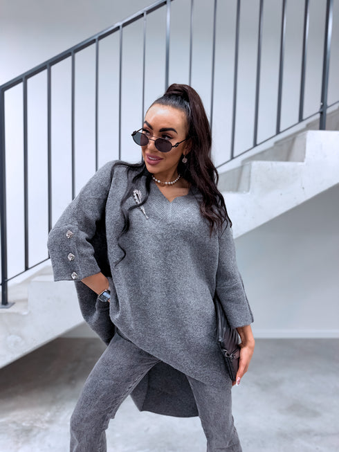 "BOND" pagarināts lielizmēra džemperis 3888L - PELĒKS