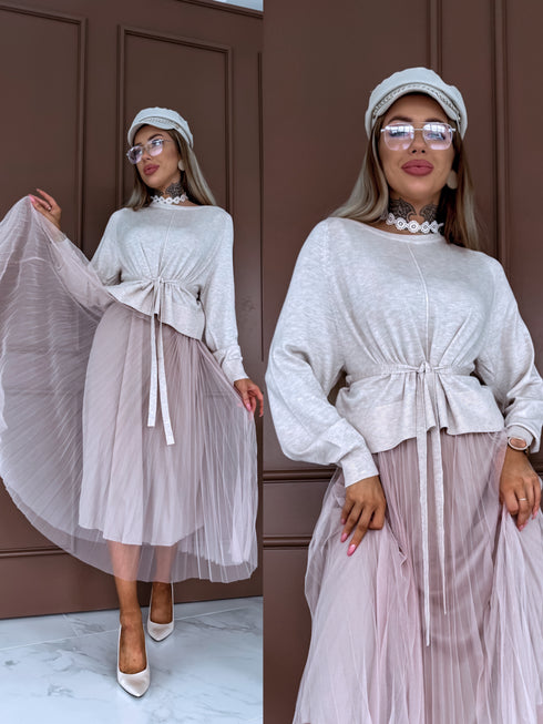 "VIOLA 3212" set - dress + jumper - LIGHT BEIGE