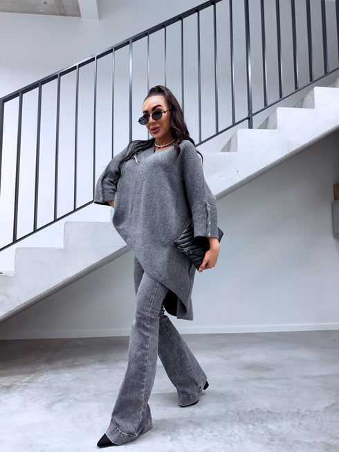 "BOND" удлинённый большого размера джемпер 3888L - СЕРЫЙ