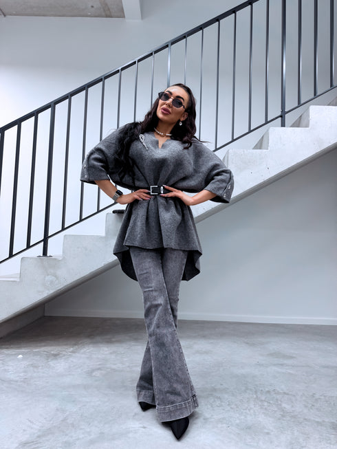 "BOND" удлинённый большого размера джемпер 3888L - СЕРЫЙ