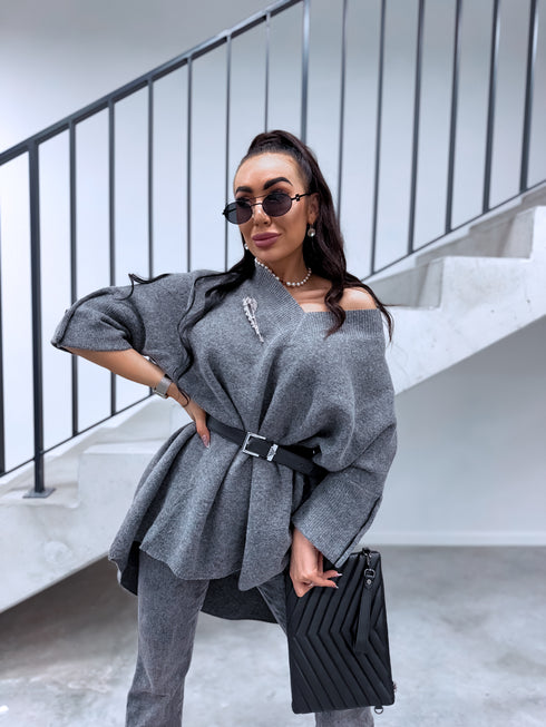 "BOND" удлинённый большого размера джемпер 3888L - СЕРЫЙ