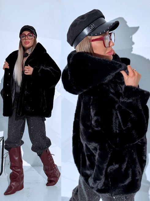 "BUBBLY PH6091" mākslīgās kažokādas virsjaka - melna