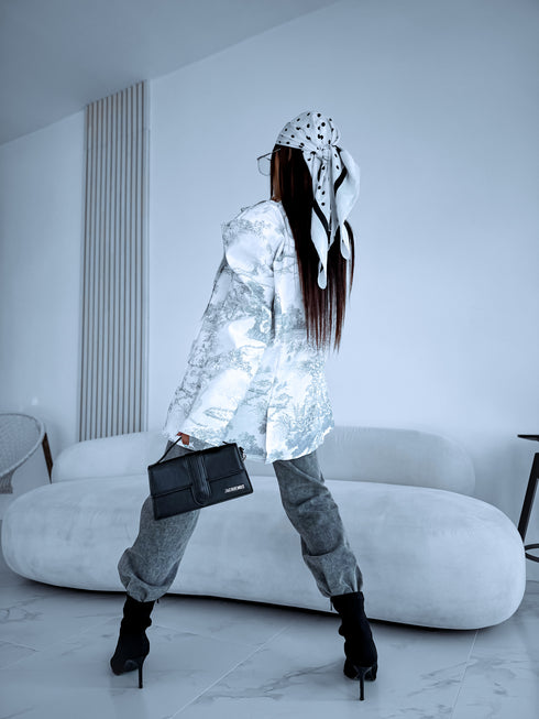 "LUXURY GEISHA" jacket - gray with white