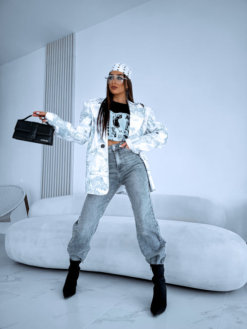 "LUXURY GEISHA" jacket - gray with white