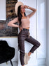 Choco imitation leather pants with zippers at the ends