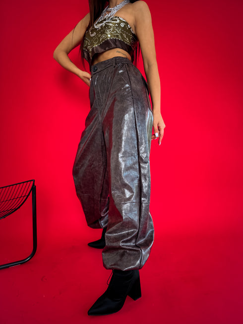 LUX ādas imitācijas bikses "BE STRONGER LD3347" - CHOCO