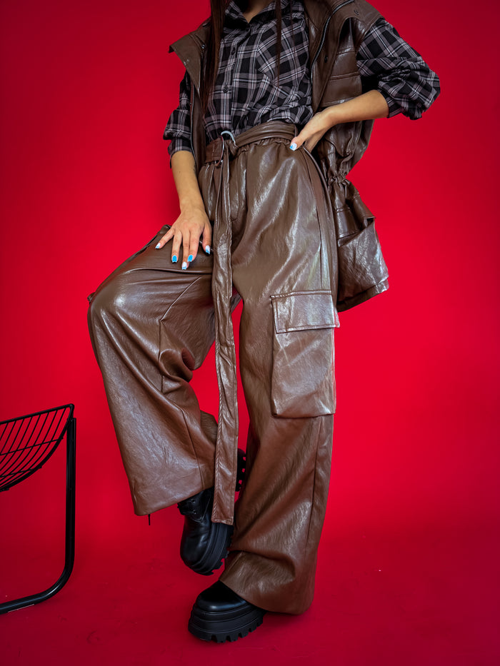 LUX dirbtinės odos kelnės „TREASURE LD3324“ – CHOCO