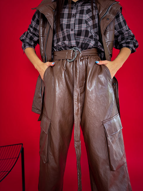 LUX ādas imitācijas bikses "TREASURE LD3324" - CHOCO