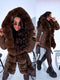 Warm, long coat with fur front + belt - CHOCOLATE BROWN