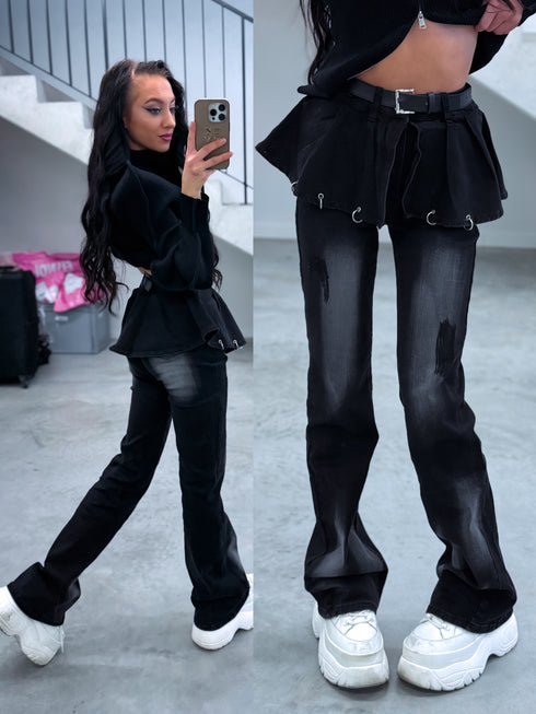 LUX denim pants "CHAIN STYLE" ND008 - BLACK