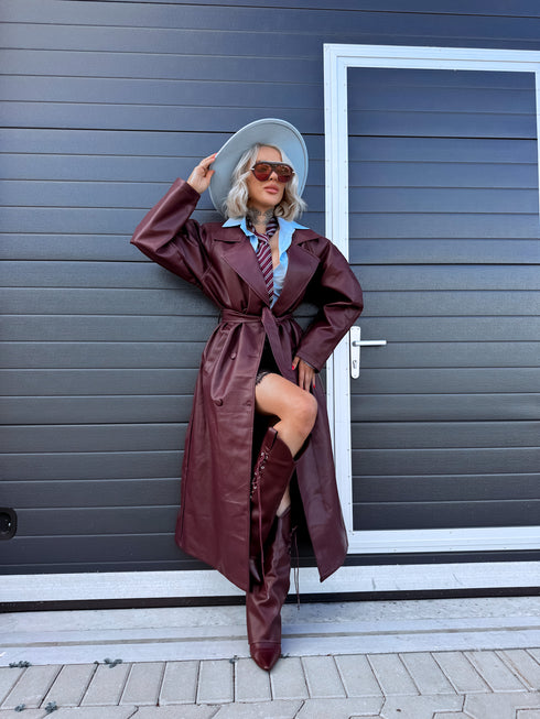 "NO SERVICE" faux leather trench coat 202355 - BORDEAUX