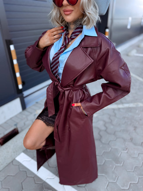 "NO SERVICE" faux leather trench coat 202355 - BORDEAUX