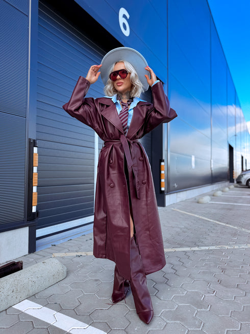 "NO SERVICE" faux leather trench coat 202355 - BORDEAUX