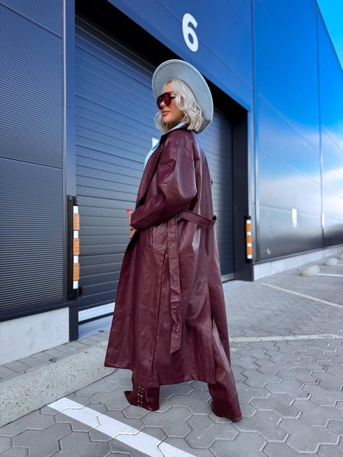 "NO SERVICE" faux leather trench coat 202355 - BORDEAUX