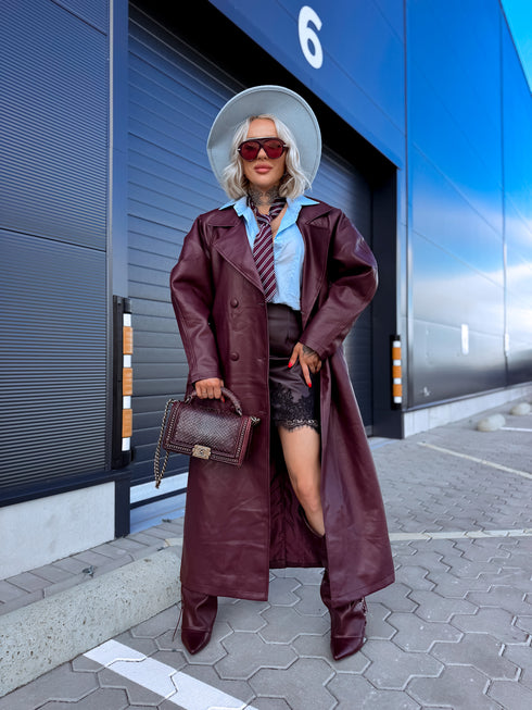 "NO SERVICE" faux leather trench coat 202355 - BORDEAUX